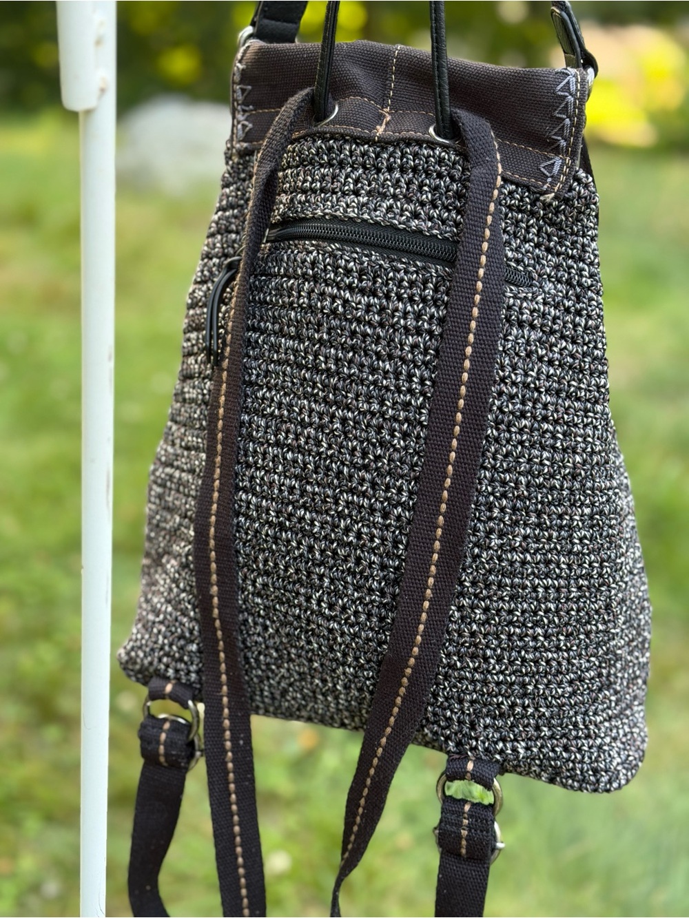 The Sak Crochet Convertible Backpack Boho Knit Shoulder Bag - Picture 3 of 16